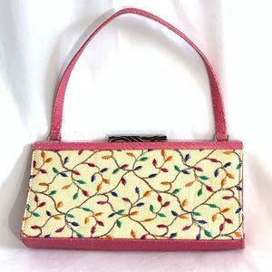 Adrienne Vittadini Pink Leather Satchel Bag Floral Detail